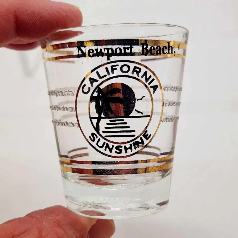 Newport Beach California Sunshine Shot Glass CA Gold Trim Collectible Souvenir